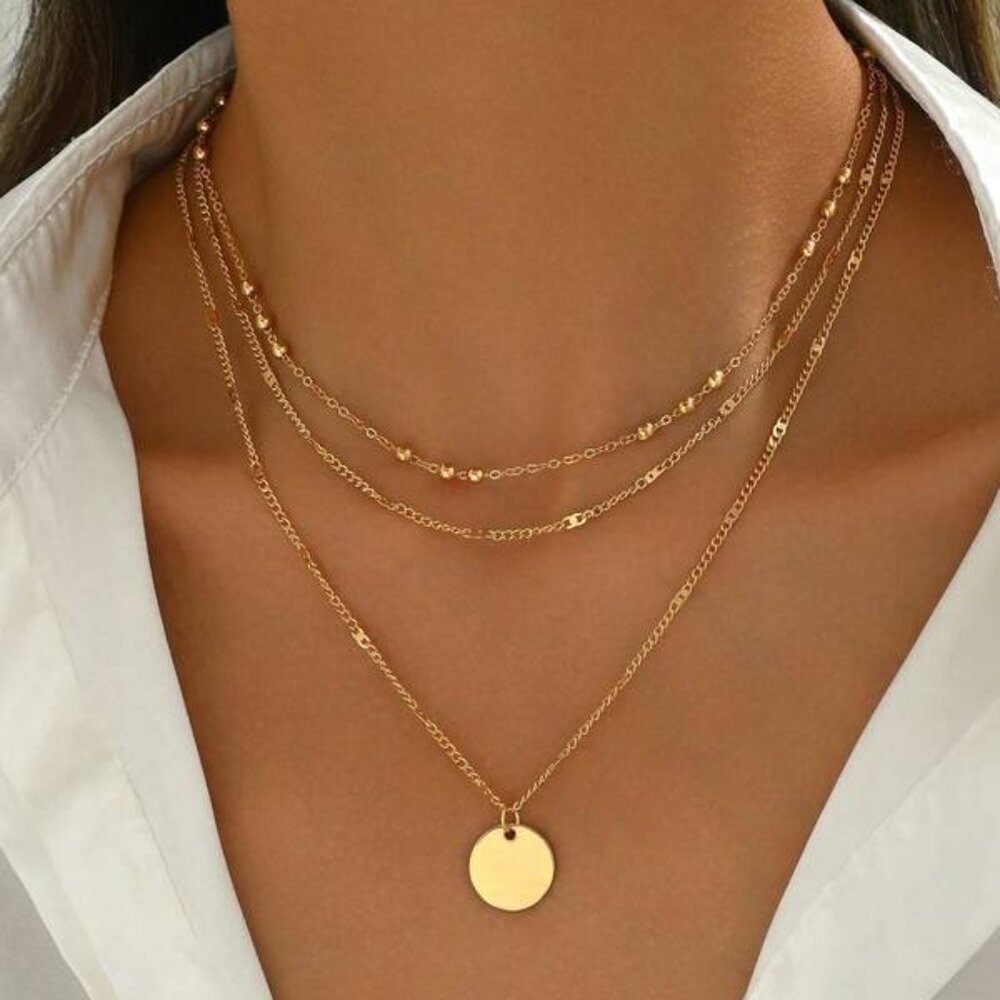Lightweight Luxurious 18K Gold Filled 3-Layer Disc Choker Necklace